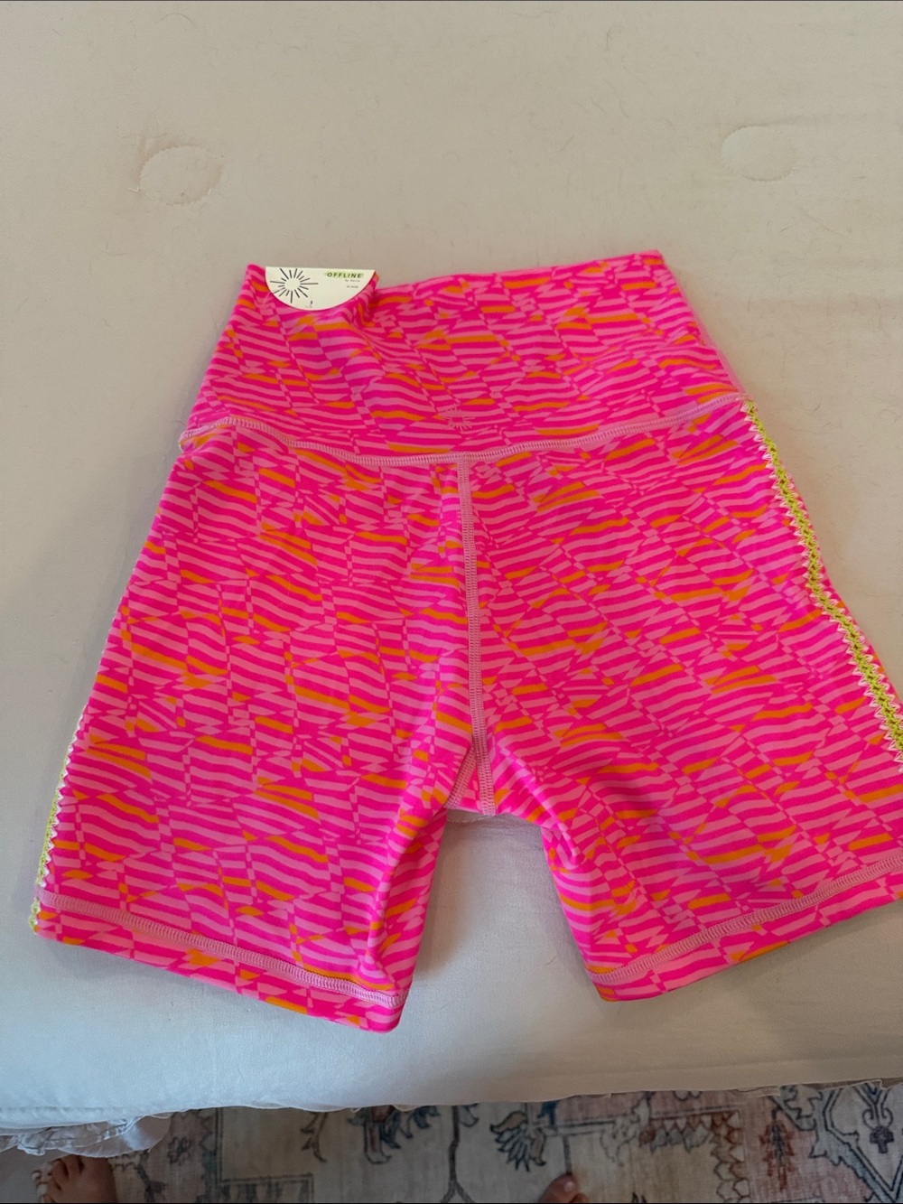 Bright Pink & Neon Patterned Bike Shorts offline by Aerie